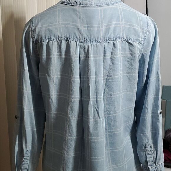 Intro❤ long sleeves blue plaid blouse. Size PM. Great top, Very good condition. - Picture 7 of 11